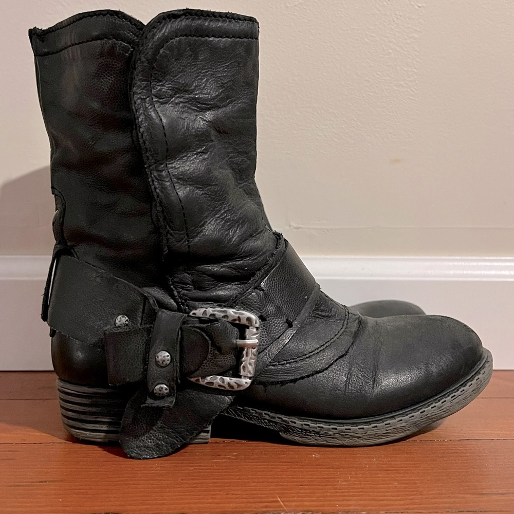 Grey moto style boots.